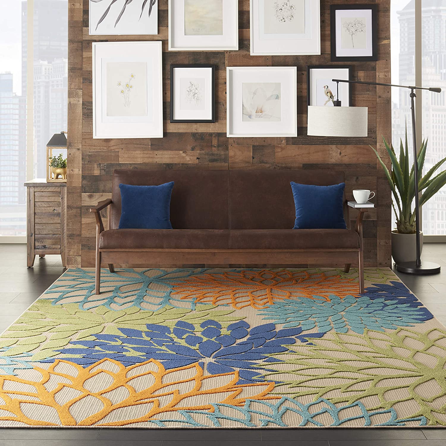 multicolor natural rug with plants
