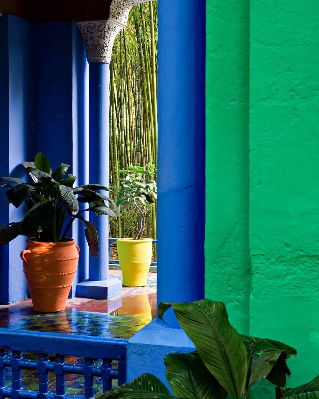 colorful pots added to the color of Jardin Majorelle
