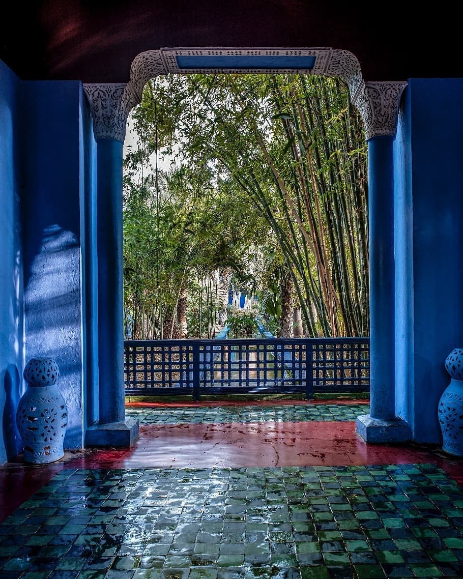 a view from the inside of the Majorelle Marrakech to outdoors garden