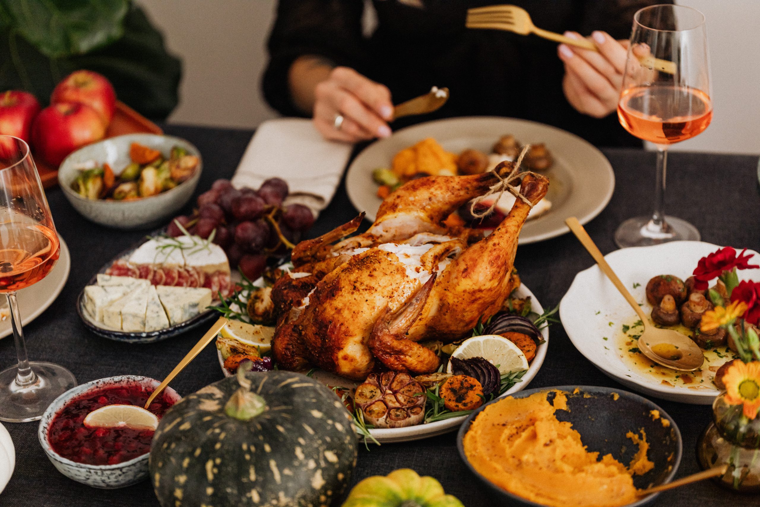 Thanksgiving dinner with turkey and sage herbs