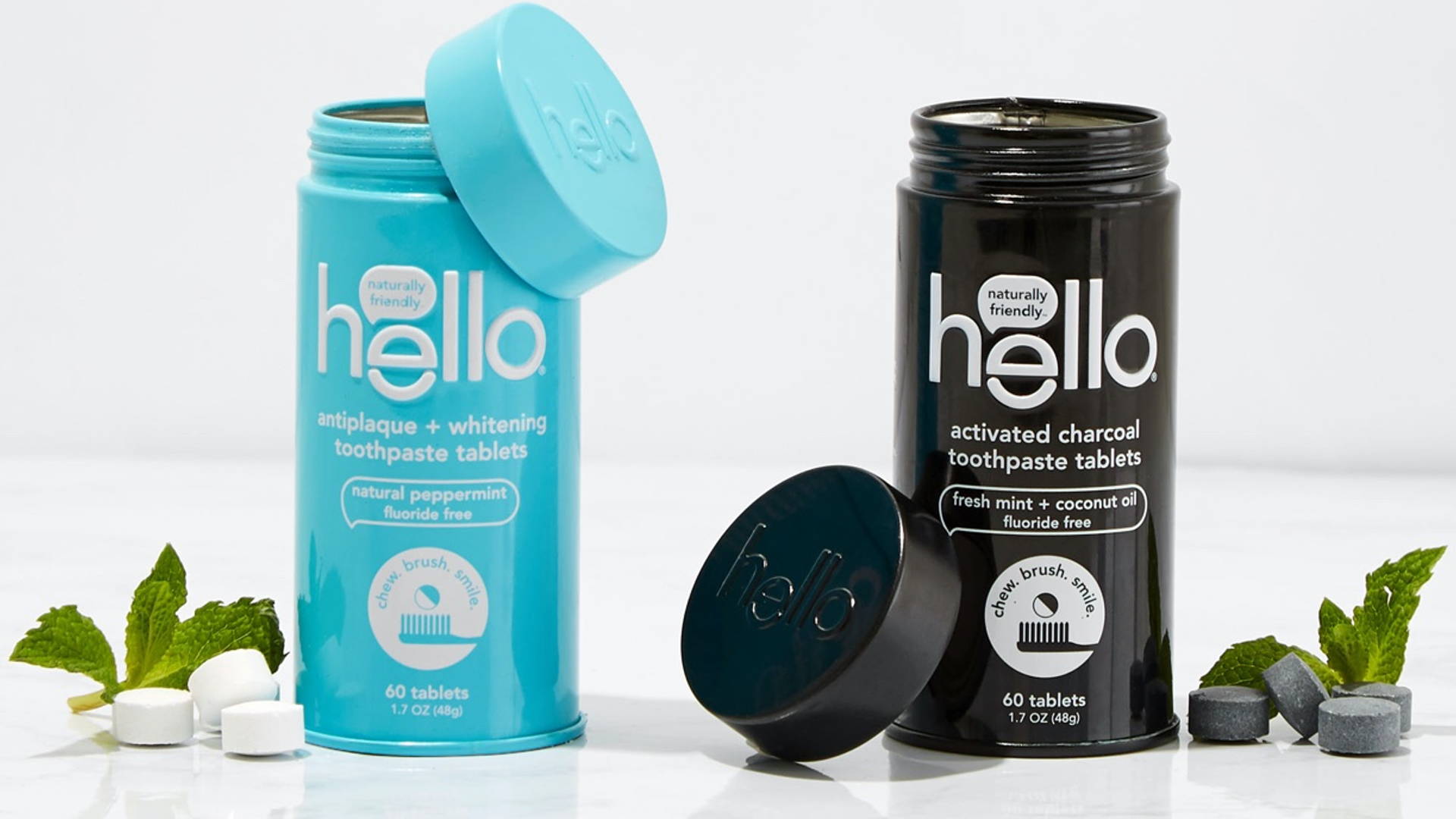 hello oral care whitening toothpaste tablet blue and black bottle
